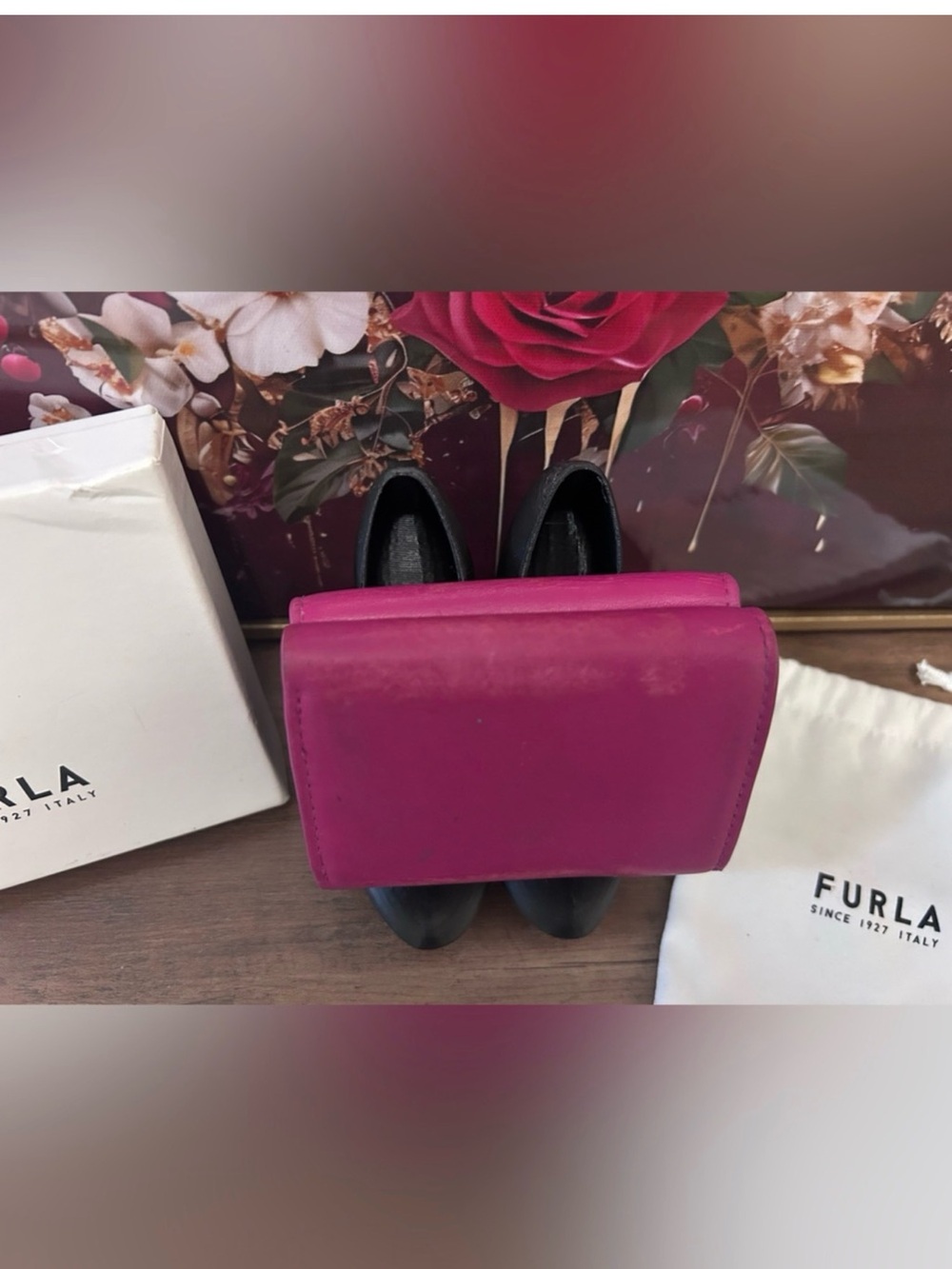Furla Fuchsia Leather Mini Wallet with Silver Logo includes box and dusty - Picture 3 of 8